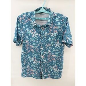 Columbia PFG Mens Medium Blue Tropical Fish Print Short Sleeve Fishing Shirt